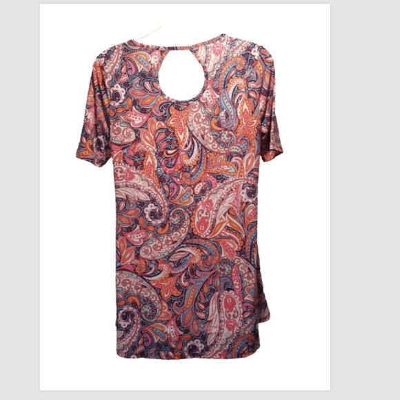 NEW Chico's Perfect Paisley Keyhole Back ShortSleeve Knit Top Sz 0 (4) Pink - Picture 3 of 4